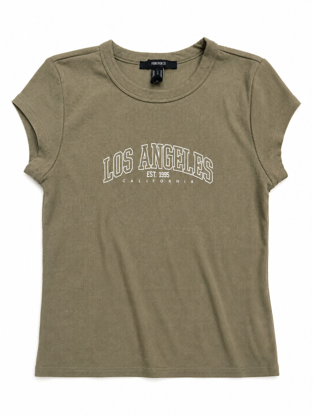 Forever 21 Women's Green "Los Angeles" Ribbed Short Sleeve T-Shirt Extra Small